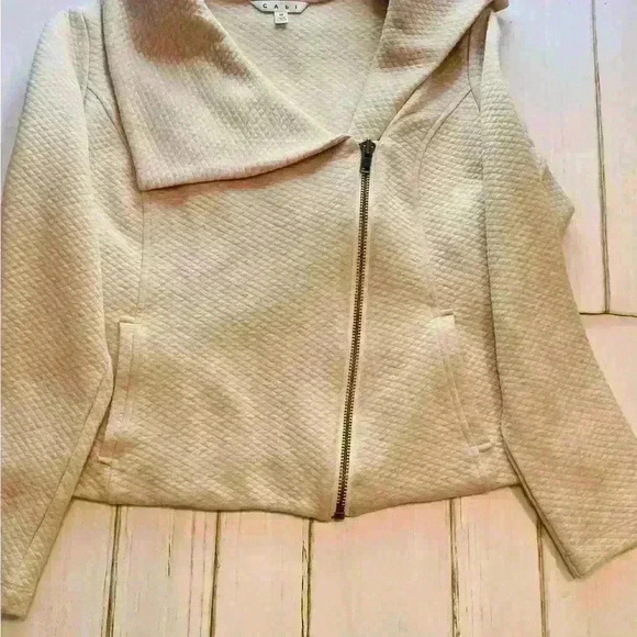 CAbi oatmeal medium zippered moto style jacket slash pockets shawl collar - Picture 4 of 8